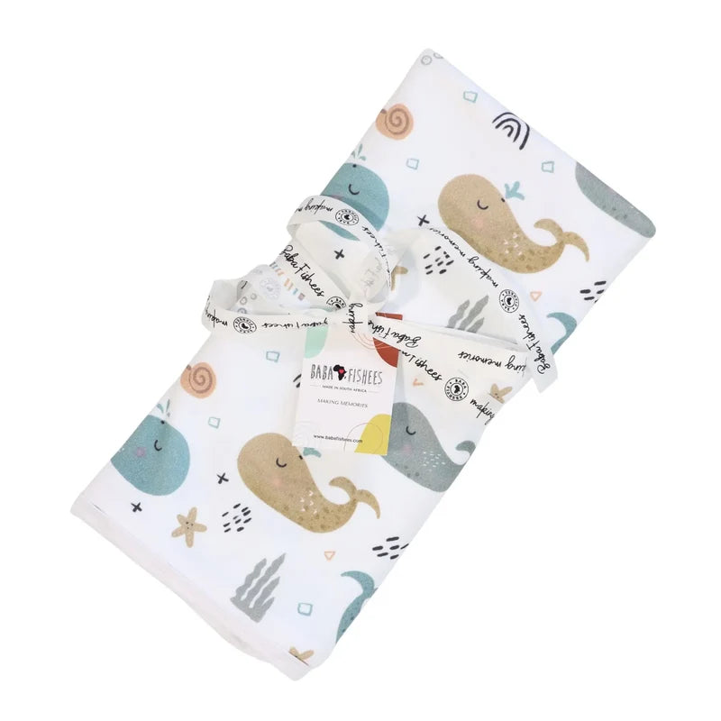 Baby Blanket | Whales on White |100% Cotton
