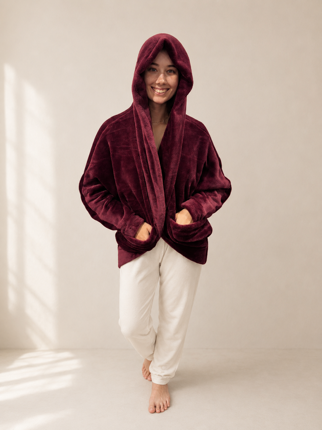 Plush Cardi with Hood|  Berry