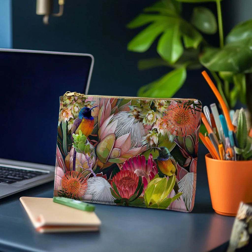 Sunbird and Proteas| Cosmetic Bag  16x21cm