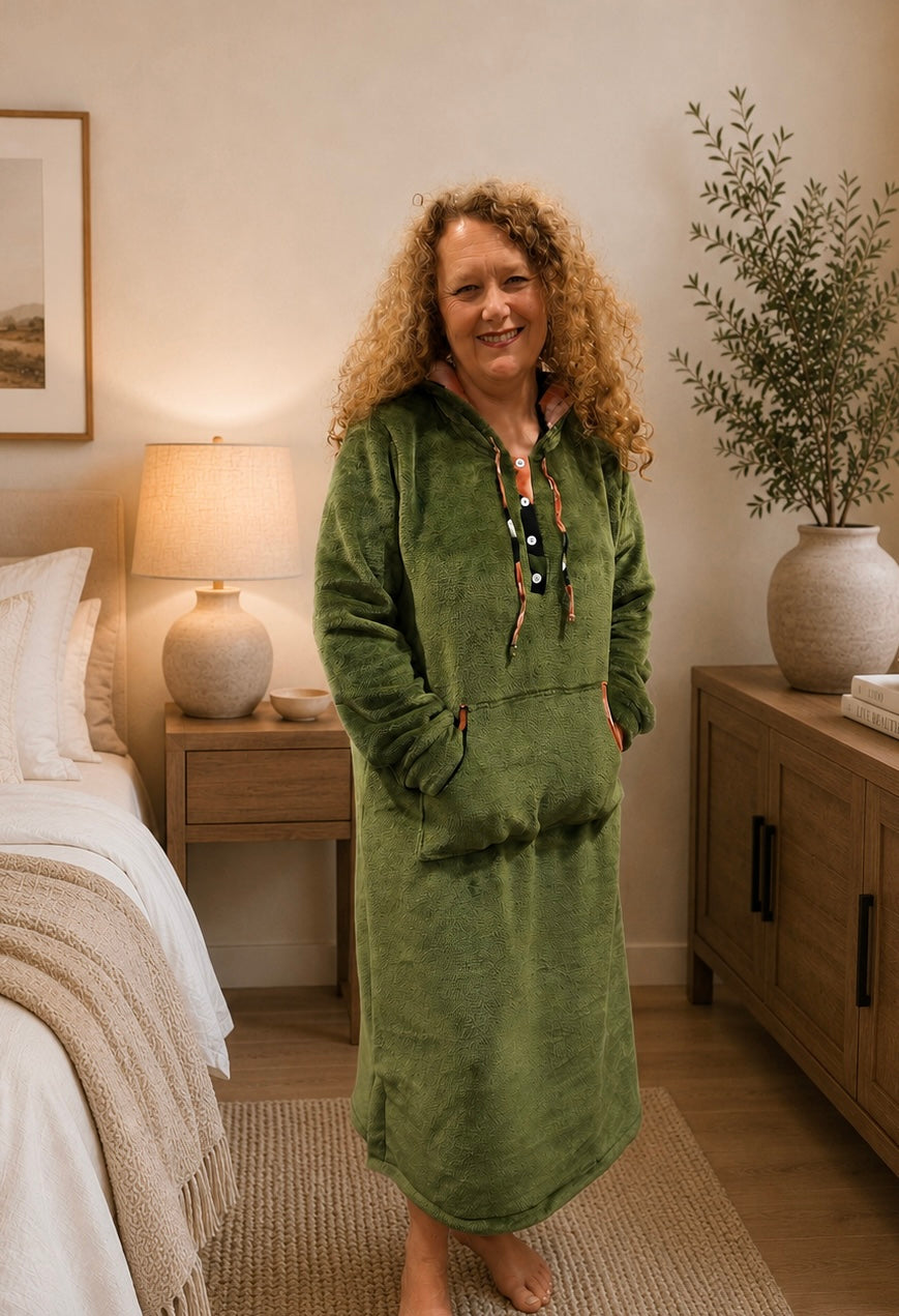 Plush Fleece Slounger | Olive with Dreamy Black Floral Trim