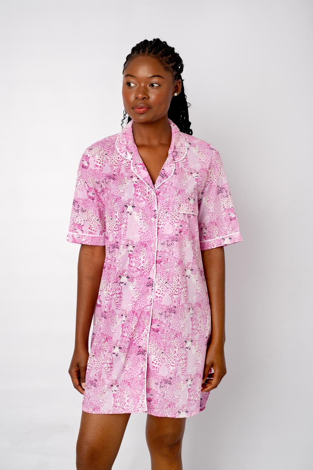 Classic Short Sleeve Sleepshirt | Pink Tiger | 100% Cotton
