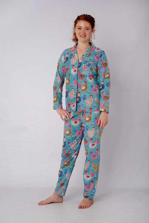 Classic PJ |Long Sleeve Top and Long |Pant  Chickens| 100% Indian Cotton