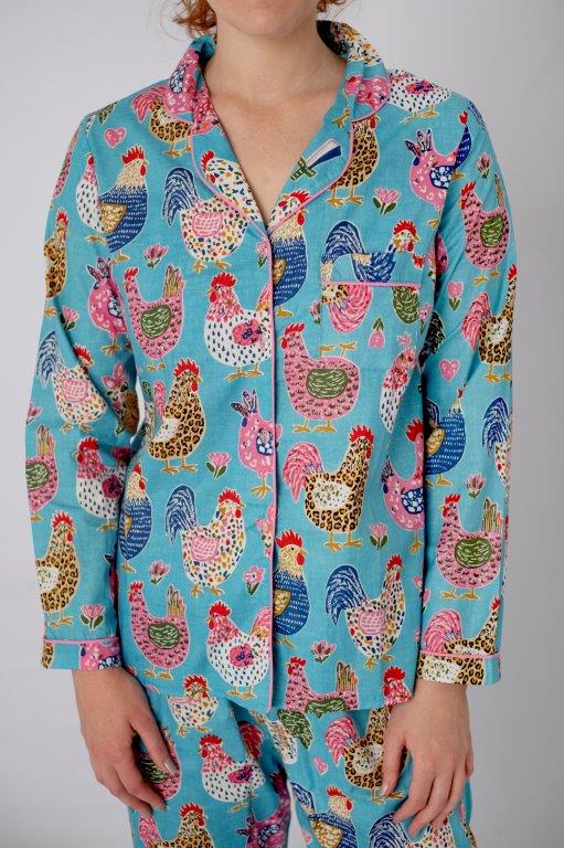 Classic PJ |Long Sleeve Top and Long |Pant  Chickens| 100% Indian Cotton