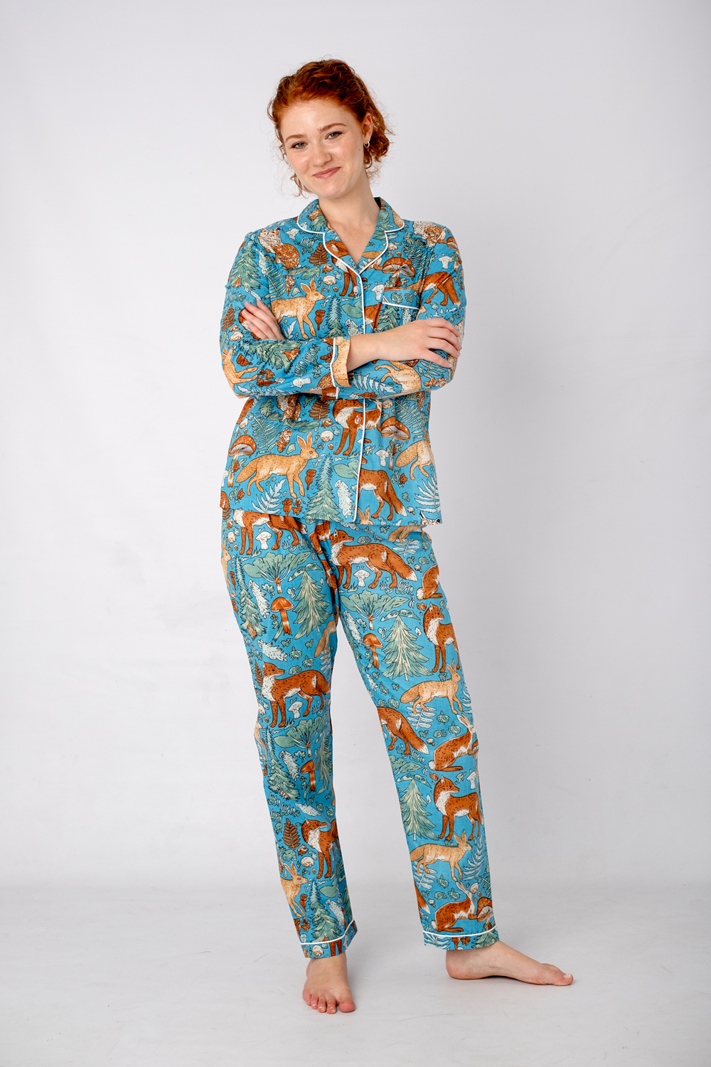 Classic PJ Long | Sleeve Top and Long Pant | Blue Fox | 100% Indian Cotton