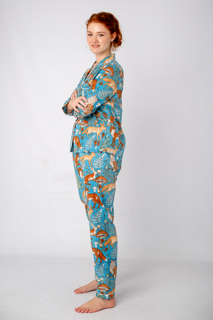 Classic PJ Long | Sleeve Top and Long Pant | Blue Fox | 100% Indian Cotton