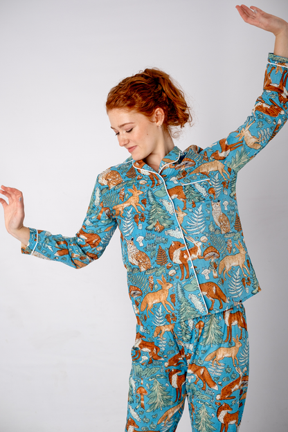 Classic PJ Long | Sleeve Top and Long Pant | Blue Fox | 100% Indian Cotton