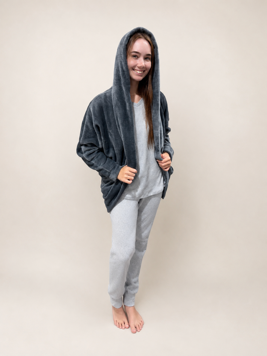 Plush Cardi with Hood |Charcoal