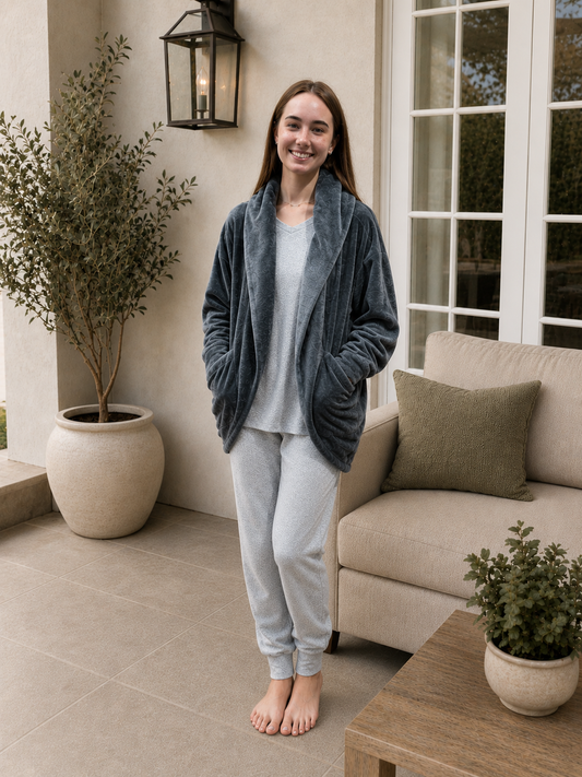Plush Cardi with Hood |Charcoal