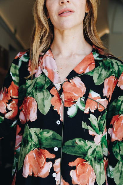 Classic Long Sleeve Sleepshirt | Dreamy Black Coral | 100% Rayon