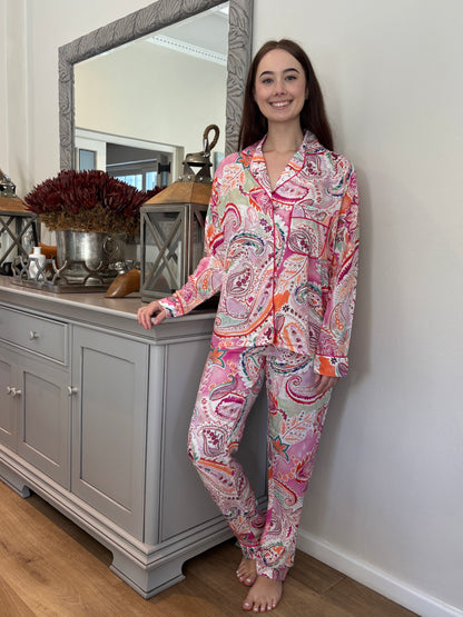 Long Sleeve Top & Pant | Pink Paisley | 100% Rayon