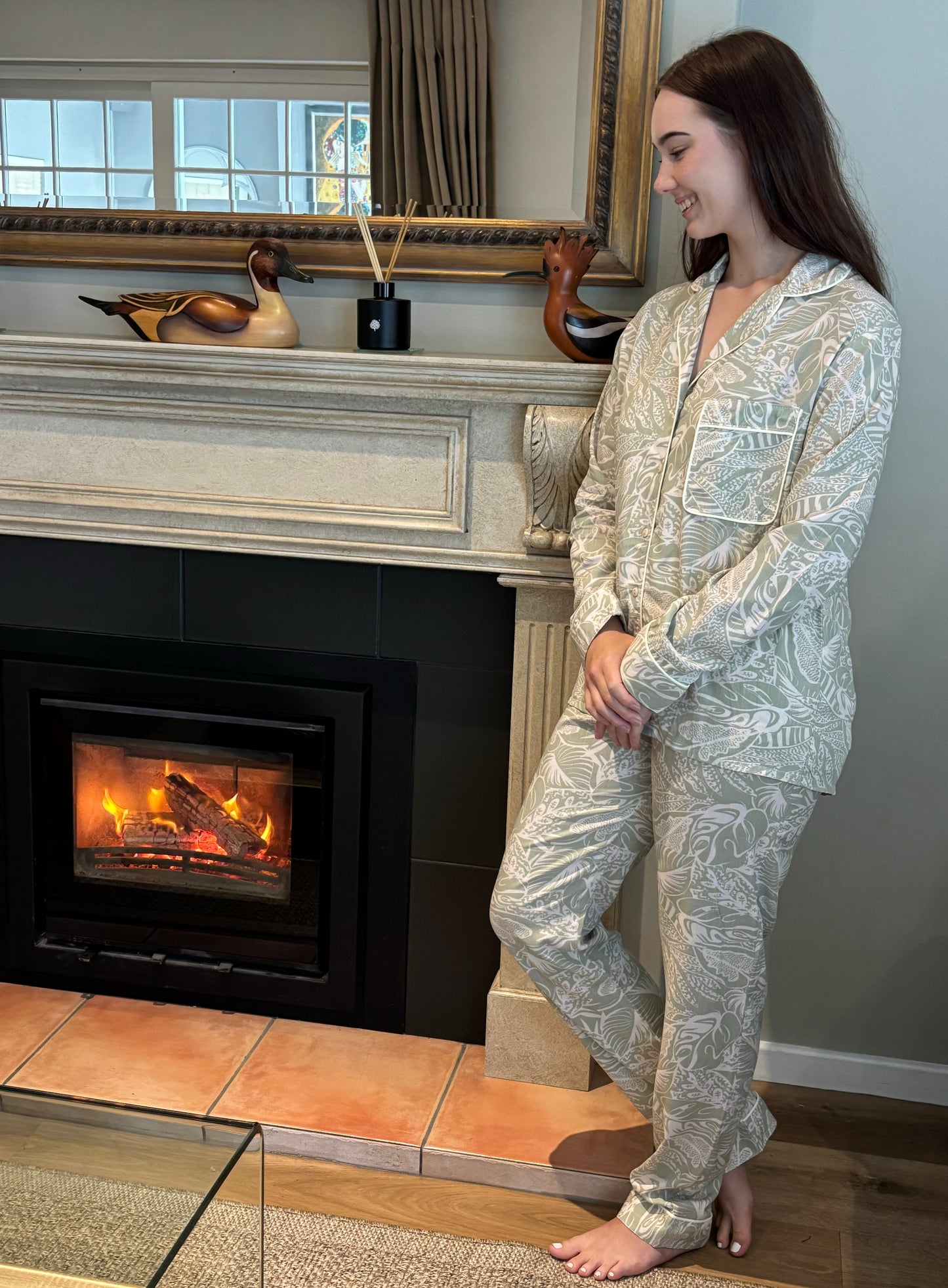 Long Sleeve Top & Pants | Sage Leaf | 100% Rayon