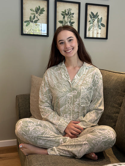 Long Sleeve Top & Pants | Sage Leaf | 100% Rayon