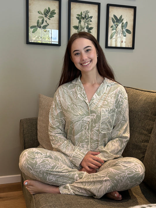 Long Sleeve Top & Pants | Sage Leaf | 100% Rayon