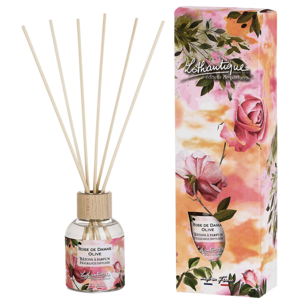 Damask Rose Olive Diffuser – Linen and Glass