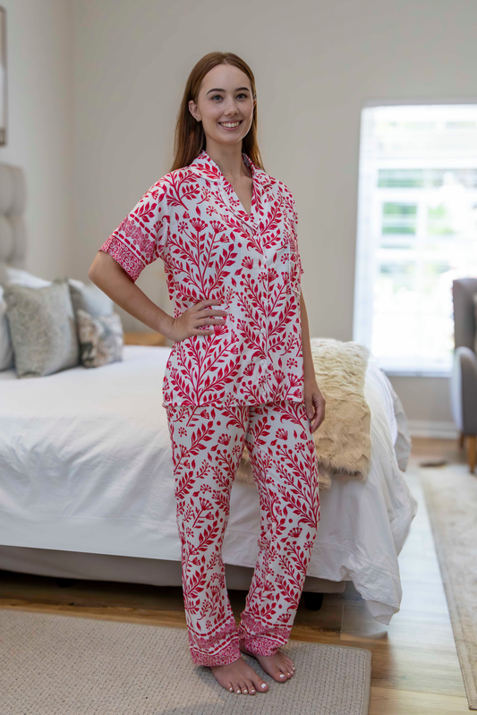 Short Sleeve Top and Long Pant | Cherry Blossom 100% Rayon