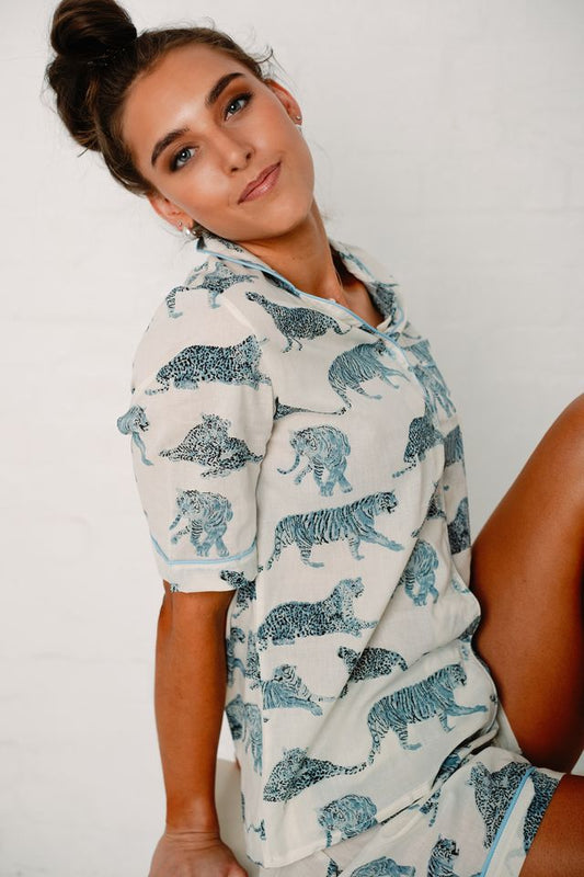 Short Set | Blue Tiger | 100% Indian Cotton