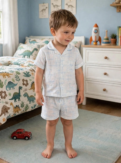 White with Blue Abstract Classic Kiddies Boys PJs