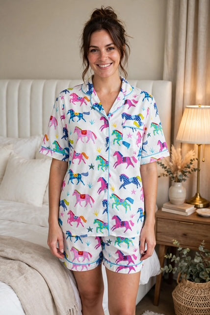 Short Sleeve Top and Short Pant | Galloping Horses | 100% Cotton