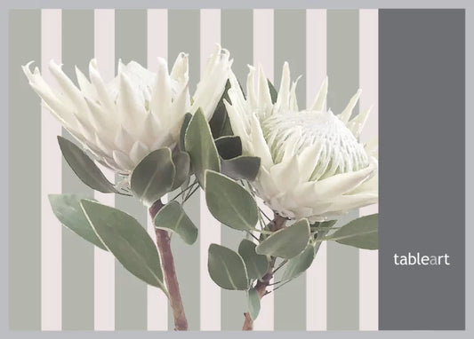 Disposable Placemats | White King Protea Stripes