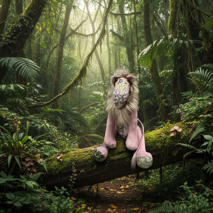 Lion Pink Tourist Hannah Claire Fabric |25 cm (H) x 18 cm (W)