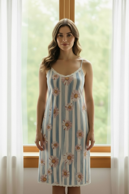 Chemise | Blue/White Stripe with Daisy | 100% Rayon