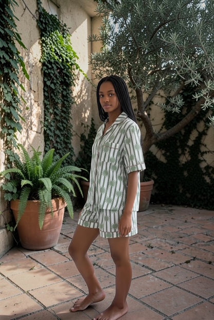 Short Sleeve Top and Short Pant | Sage Green Stars | 100% Cotton