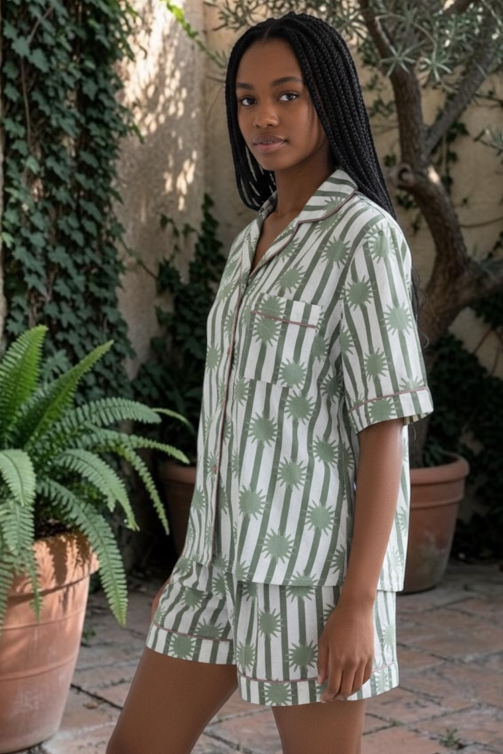 Short Sleeve Top and Short Pant | Sage Green Stars | 100% Cotton