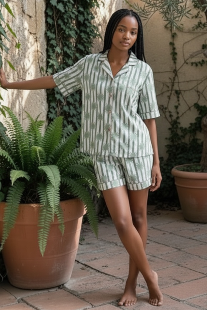 Short Sleeve Top and Short Pant | Sage Green Stars | 100% Cotton