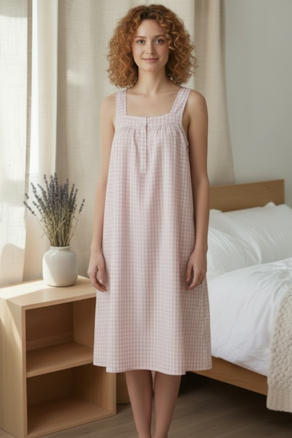 Nightie Wide Strap | Pink Gingham Check | 100% Cotton