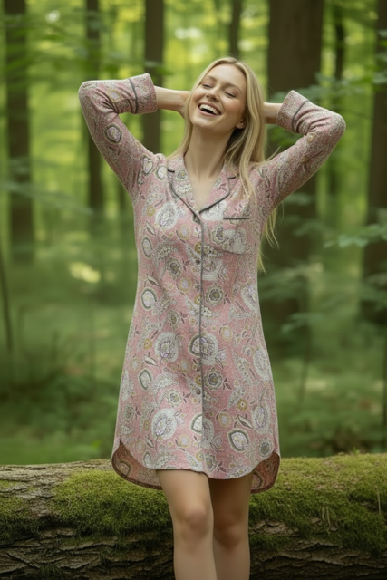 Classic Long Sleeve Sleepshirt | Pink Floral | 100% Cotton