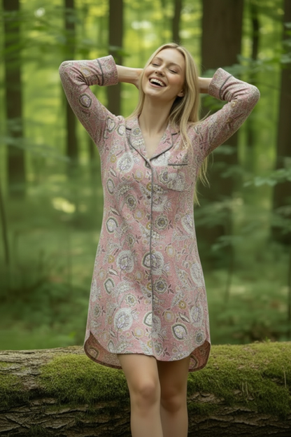 Classic Long Sleeve Sleepshirt | Pink Floral | 100% Cotton