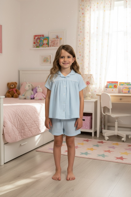 Sky Blue Classic Kiddies Pjs |With Vest and Lace