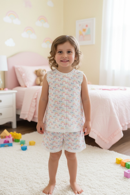 Sleepy Clouds Classic Kiddies Pjs |With Vest and Lace