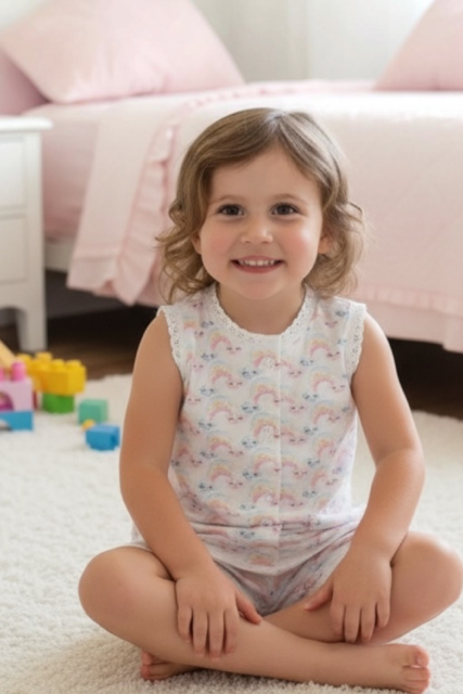Sleepy Clouds Classic Kiddies Pjs |With Vest and Lace