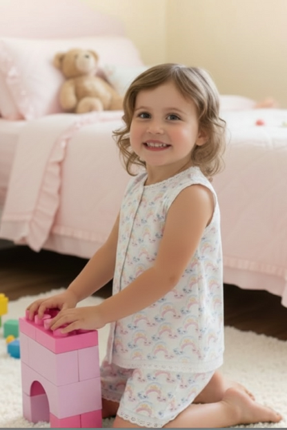 Sleepy Clouds Classic Kiddies Pjs |With Vest and Lace