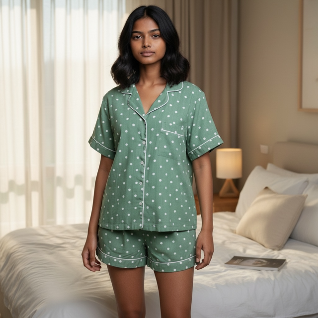 Classic Short Set |  PJ Sage  With White Spot | 100% Rayon