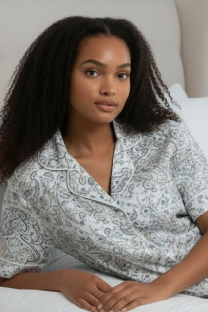 Classic Short Sleeve and Long Pant PJ| Sage and Blue Paisley |100% Rayon