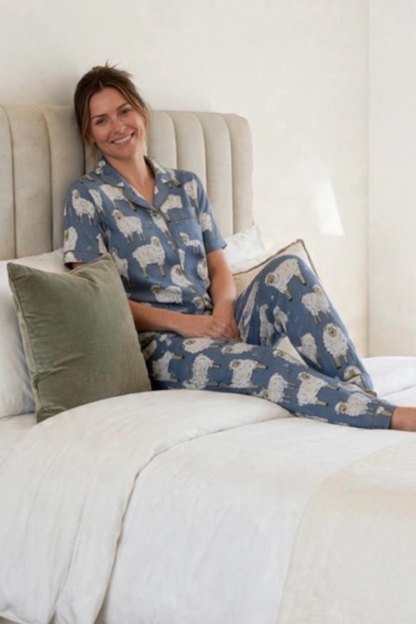 Classic PJ Short Sleeve Top and Long Pant Grey Sheep | 100% Cotton