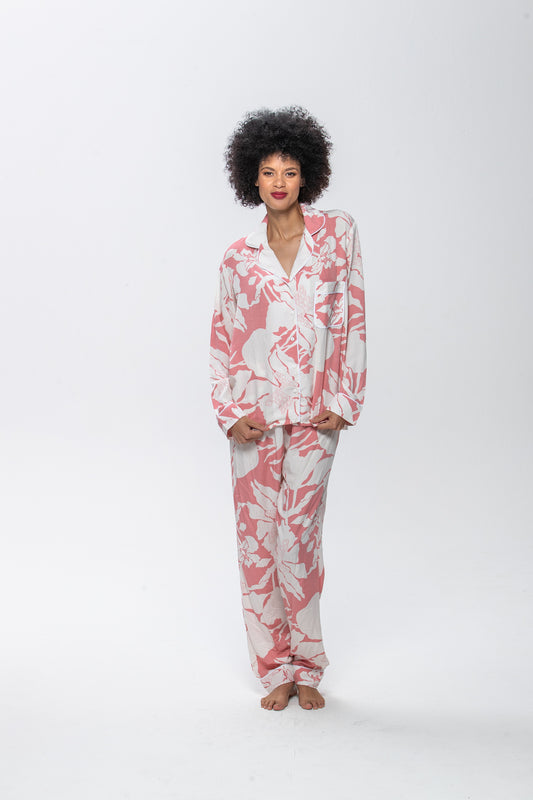 Long Sleeve Top & Pants | Pink Crème | 100% Rayon