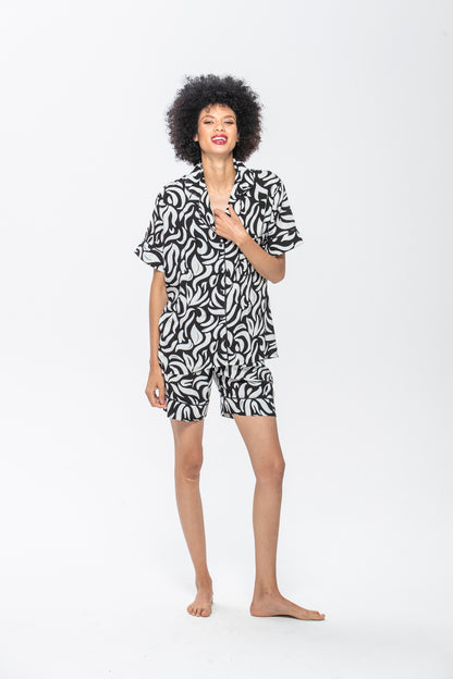 Short Set | Black and White Swirl | 100% Rayon