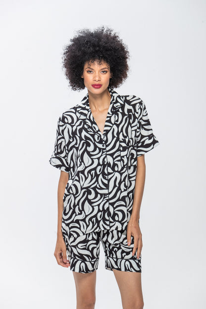 Short Set | Black and White Swirl | 100% Rayon