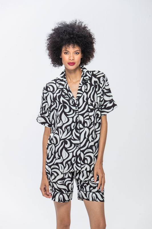 Short Set | Black and White Swirl | 100% Rayon