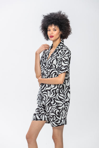 Short Set | Black and White Swirl | 100% Rayon