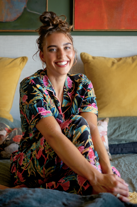 Short Sleeve Top and Long Pant | Black with Pink Birds | 100% Indian Cotton