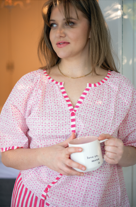 Short Set | Coral & Pink with Stripe Contrast | 100% Indian Cotton