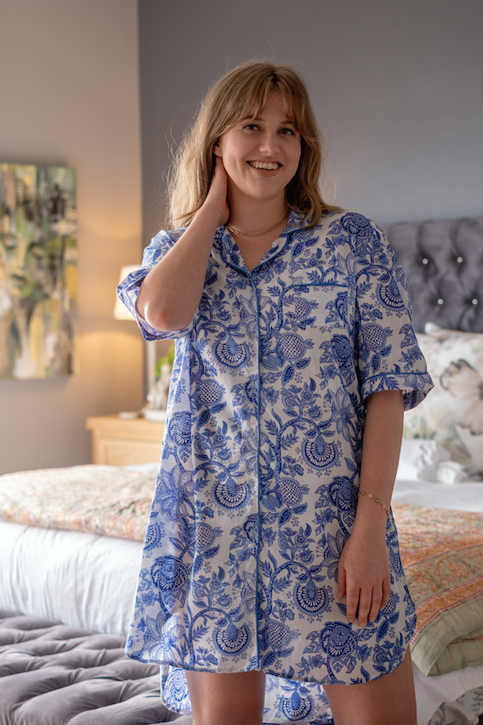 Sleepshirt | Cobalt Blue Delft | 100% Indian Cotton