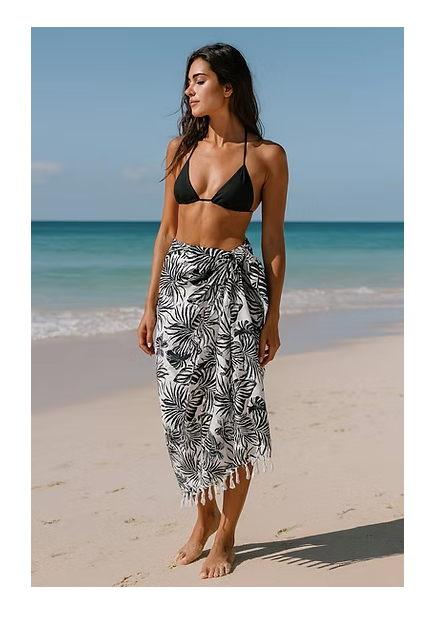 Sarong | Leaf Pattern Black and White
