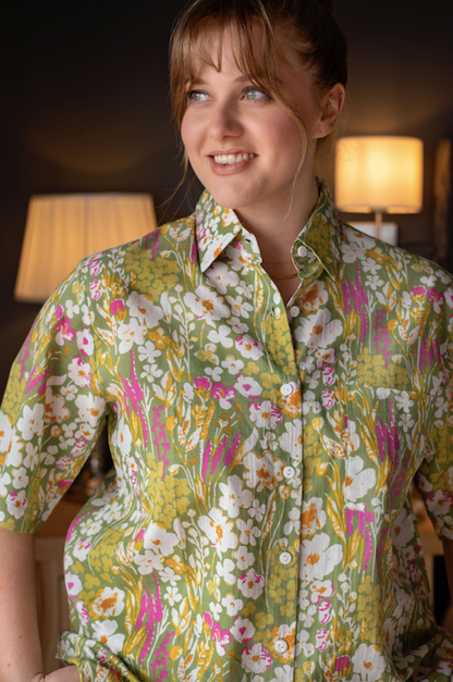 Short Sleeve Top and Short Pant | Pink and Green Floral | 100% Cotton