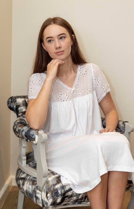 Nightie | Collette | 100% Cotton with Anglaise Trim