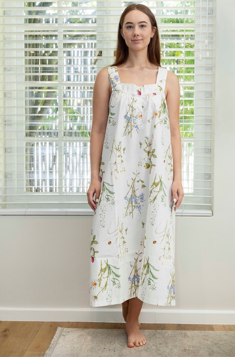 Nightie with Wide Shoulder Strap | Botanical Floral | 100% Cotton